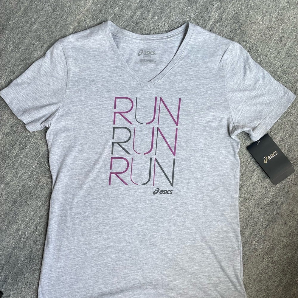 Asics Gray T-Shirt with Pink and Gray Print
